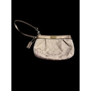 Coach Signature Gold Silver and Cream Wristlet